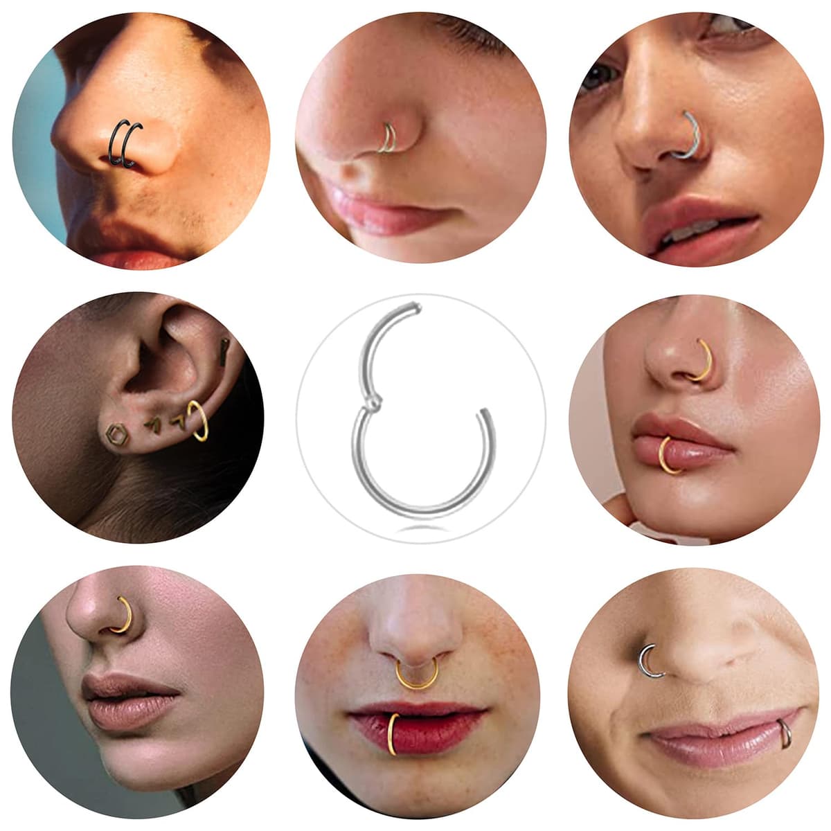 G23 Titanio Hipoalergénico Anillo de la Nariz Oro Plata Negro Septum Helix Cartílago Concha Anillos de Segmento Anillos de Labio 14G 16G Espesor 6MM/8MM/10MM/12MM Aro de Nariz 1 Pieza — view 7