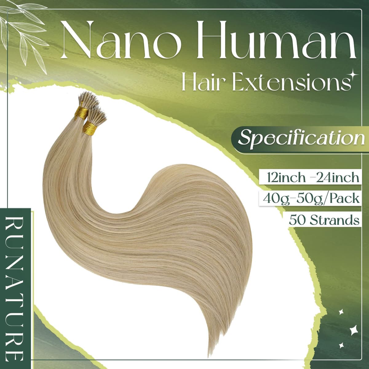 RUNATURE Nano Hair Extensions Real Human Hair Blonde Nano Beads Hair Extensions Highlight Light Brown with Ashy Blonde Invisible Nano Ring Straight Remy Hair 50s 12 Inch #16P22 — view 2
