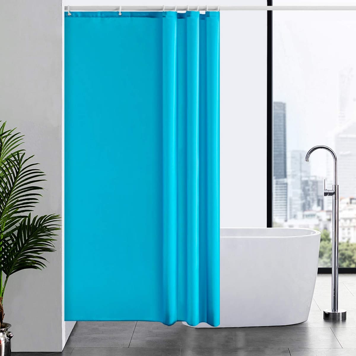 Furlinic Cortina Ducha 200x200cm Antimoho Impermeable Lavable Blanco Tela Poliéster Grandes Cortinas de Baño con 12 Aros de Cortina Ducha. — view 150