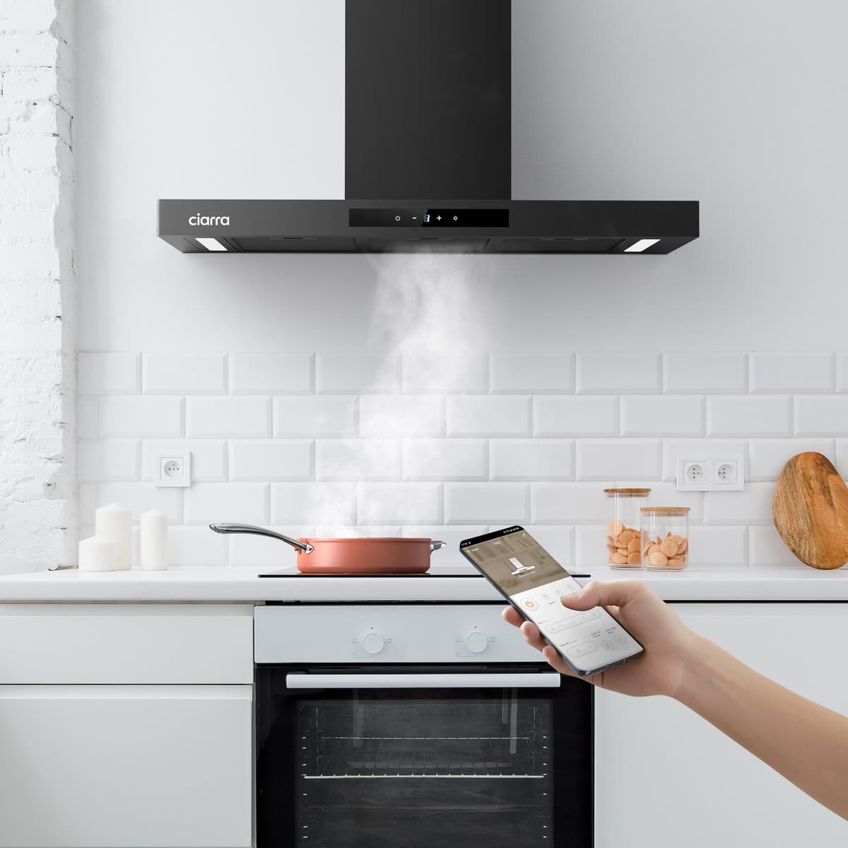 Ciarra 90cm Cooker Hood CBCB9102P Smart App WIFI Touch Control 650m³/h Recirculating&Ducting Wall Mount Hood Kitchen Extractor Fan 4-Speed with Booster Function Dimmable LED Lights — view 2