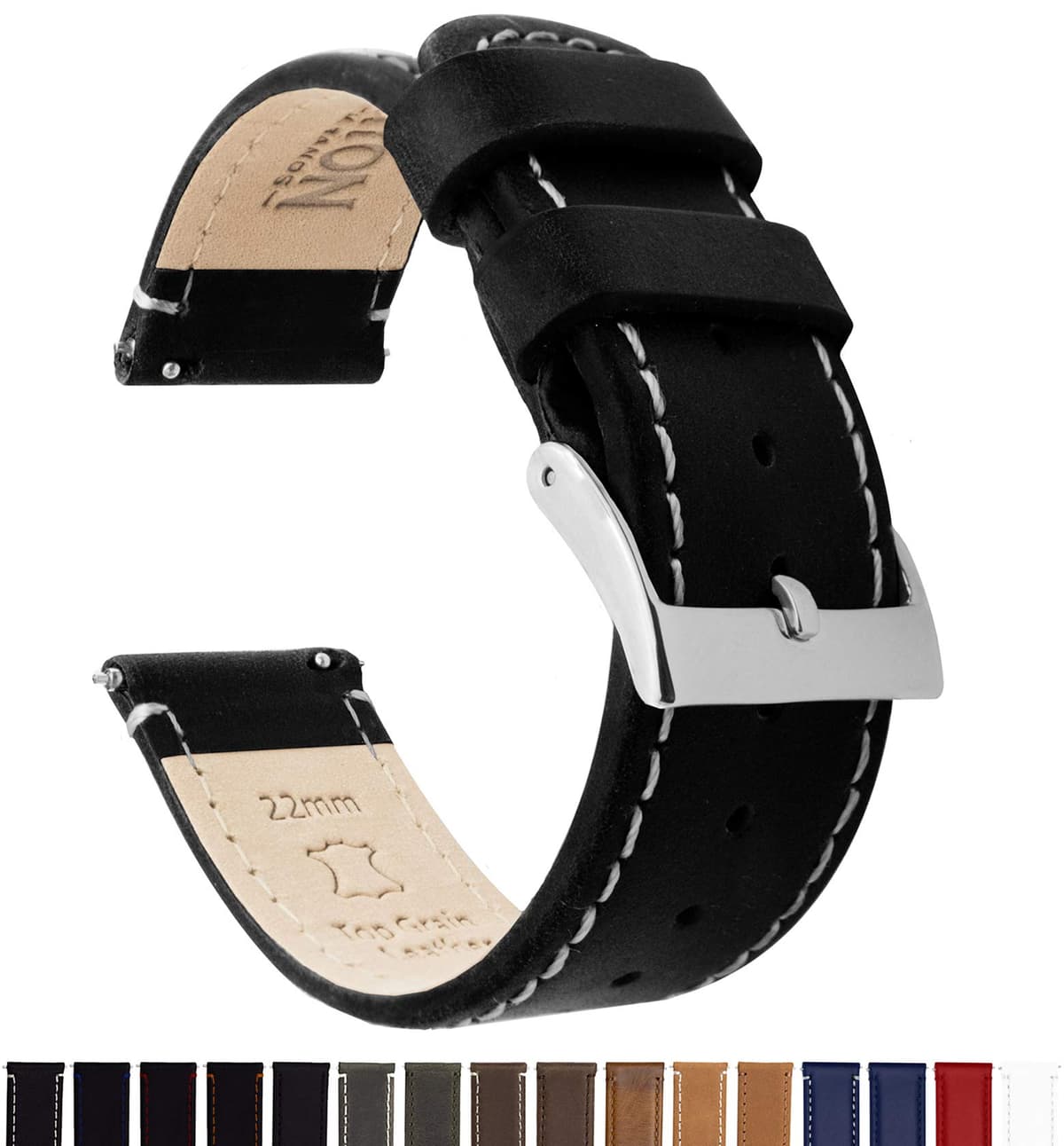 BARTON Quick Release - Top Grain Leather Watch Band Strap - Choice of Colour & Width - 16mm, 18mm, 19mm, 20mm, 21mm 22mm, 23mm or 24mm — view 2