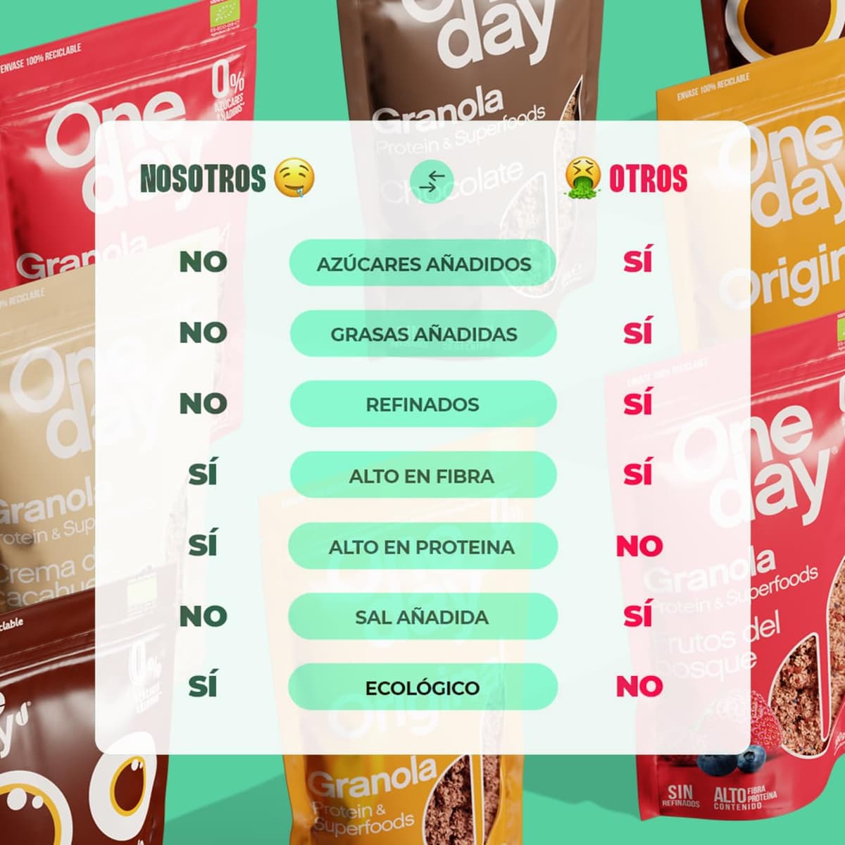ONE DAY Granola Ecologica, Sin Azucares Añadidos, Alto en Proteína con Superfoods, Altro en Fibra, Pack 6 x 300g (Original, Pack 6 unidades) — view 5
