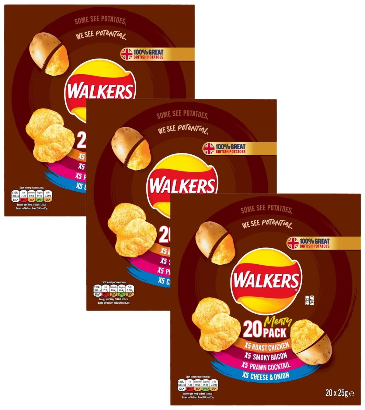 Walkers Meaty Variety Multipack Crisps Box 20x25g, Red — view 3