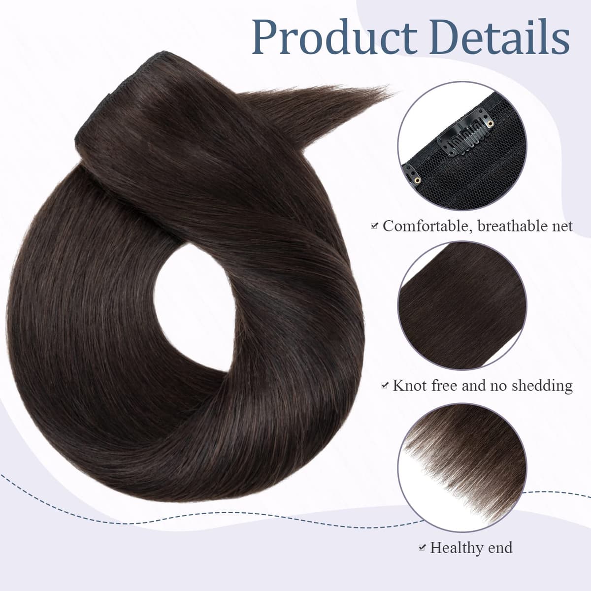 Extensiones de Cabello Natural Clip in Extensions Una Pieza 5 Clips Pelo Humano Liso Remy Hair Grueso 3/4 Cabeza Completa Postizos Pelucas Cortas 30cm(70g) #2 Marrón Oscuro — view 4