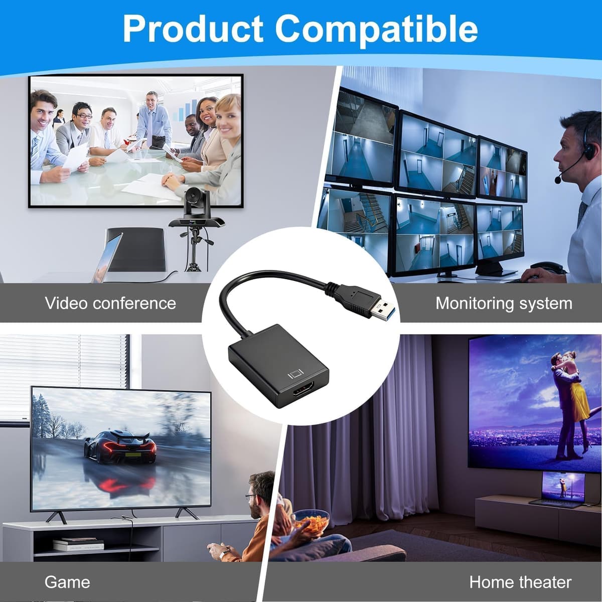 Adaptador USB a HDMI 1080P USB 3.0/2.0 Convertidor de Vídeo y Audio Alta Definición | USB a HDMI Cable para Monitor TV Proyector, Tarjeta Gráfica Externa Compatible con Windows 11 10 8 7 — view 5