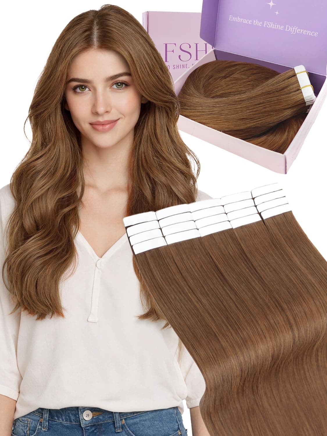 Fshine Extensiones Pelo Natural Adhesivas Rubio Blanco Extensiones Remy Adhesivas 45cm 50g Tape In Hair Extensions Cintas De Cabello Pelo Natural Color 1000 — view 23