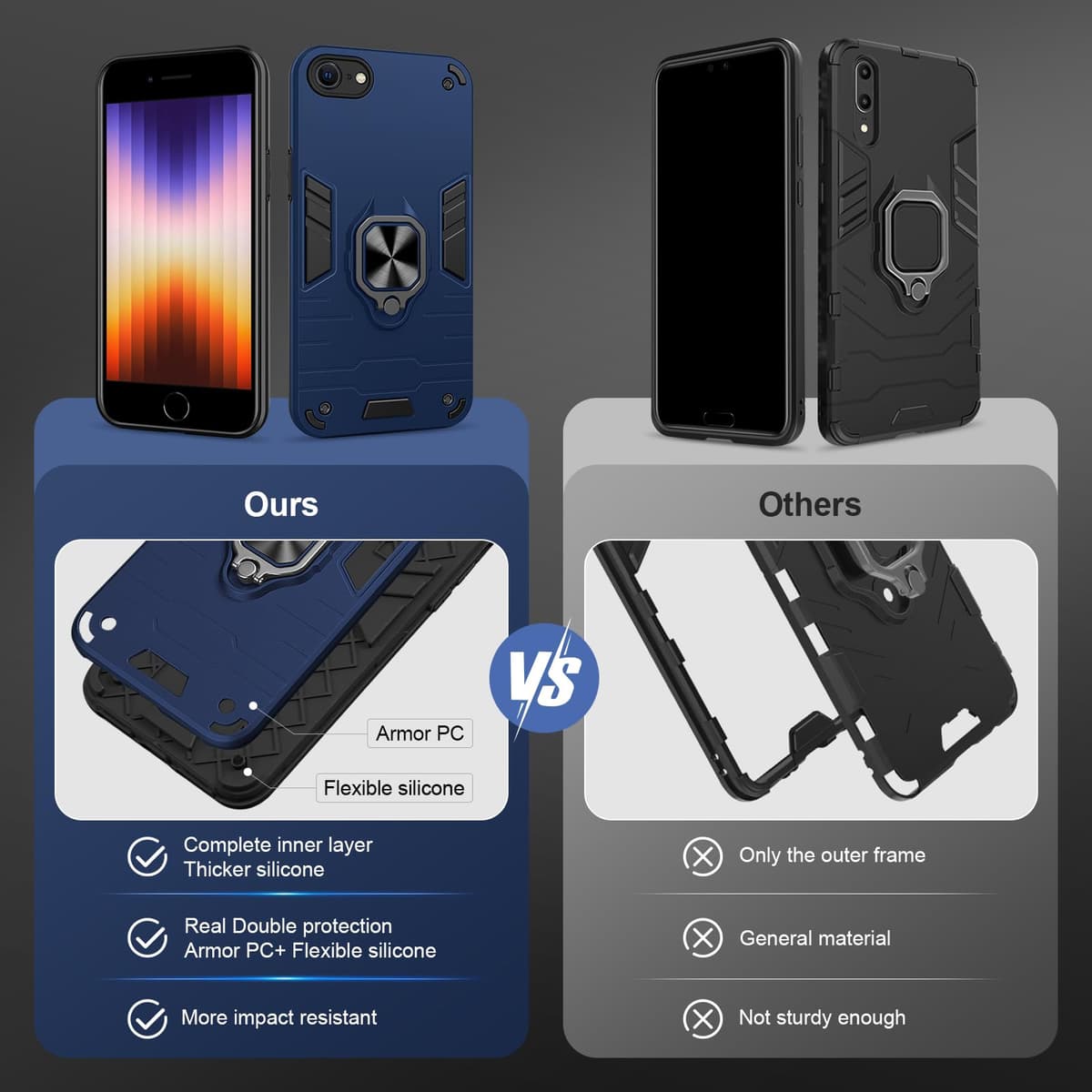 Funda para CMF Phone 2 Pro, Carcasa Antigolpes con Soporte anular metálico, Case Protectora de Grado Militar, Negro — view 271