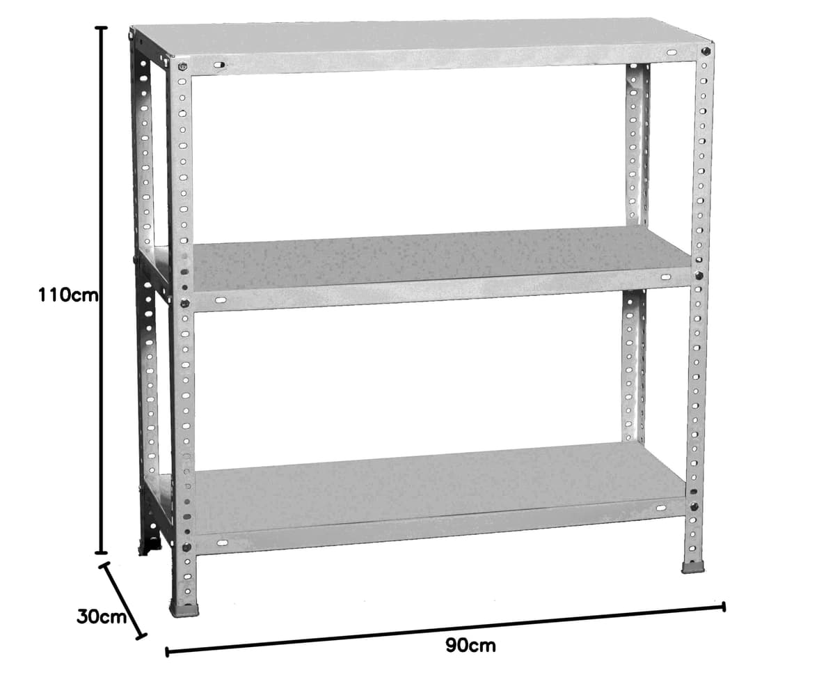 Simon Rack Estanteria Metalica 900x1100x300 mm, 3 Alturas, Bandeja Metal, 75 kg de Punto Flexión, Estanteria Almacenaje, Galvanizado - Advantage — view 3
