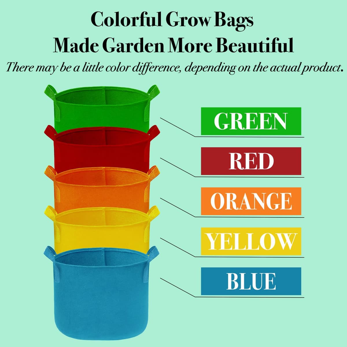 5Pcs 10 Gallon Grow Bags, Colorful Fabric Plant Grow Bags, Felt Fabric Pots Garden Bags Tomato Planter for Vegetables Flowers — view 5