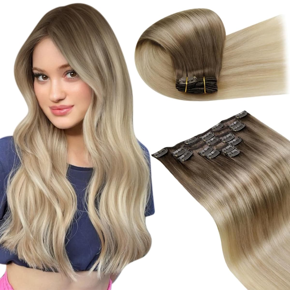 LaaVoo Hair Extensions Clip in Real Human Hair Brown Clip in Hair Extensions Dark Brown Remy Straight Hair Full Head Double Weft 80g 5pcs 14 Inch #4 — view 30