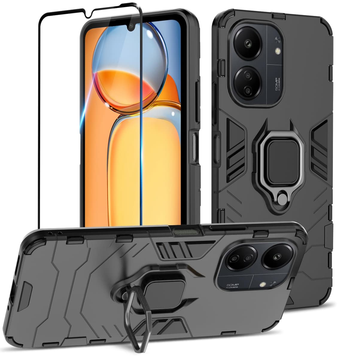 Funda para CMF Phone 2 Pro, Carcasa Antigolpes con Soporte anular metálico, Case Protectora de Grado Militar, Negro — view 558