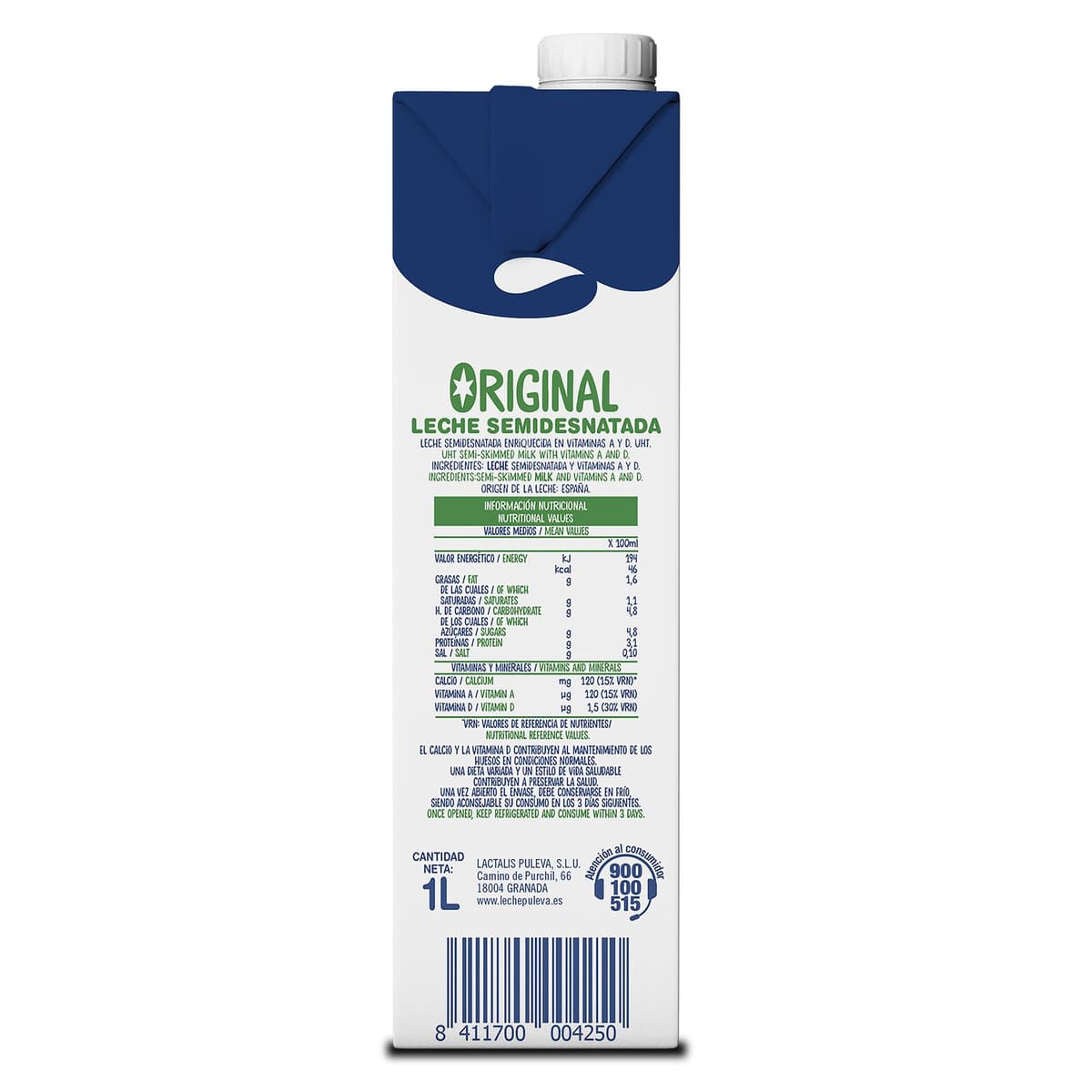 Puleva Original - Leche Semidesnatada con Vitaminas A y D - Sin Azúcar Añadido y Sin Gluten - Brik UHT Pack 6 x 1L — view 7