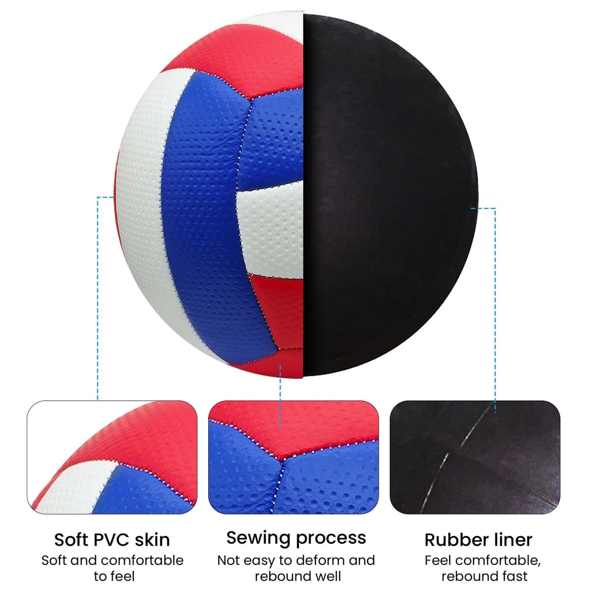 Voleibol de playa de cuero suave, tamaño 5, con bomba de pelota, resistente al agua, para exterior e interior, voleibol de playa oficial para niñas, jóvenes, adultos — view 4