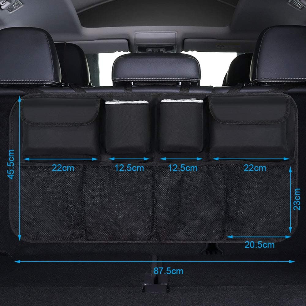 URAQT Car Boot Organiser Waterproof Kick Mats Car Organiser Seat Back Protectors, Multi-Pocket Children's Travel Storage, Durable Foldable Cargo Net Storage for Car Backseat Cover — view 3