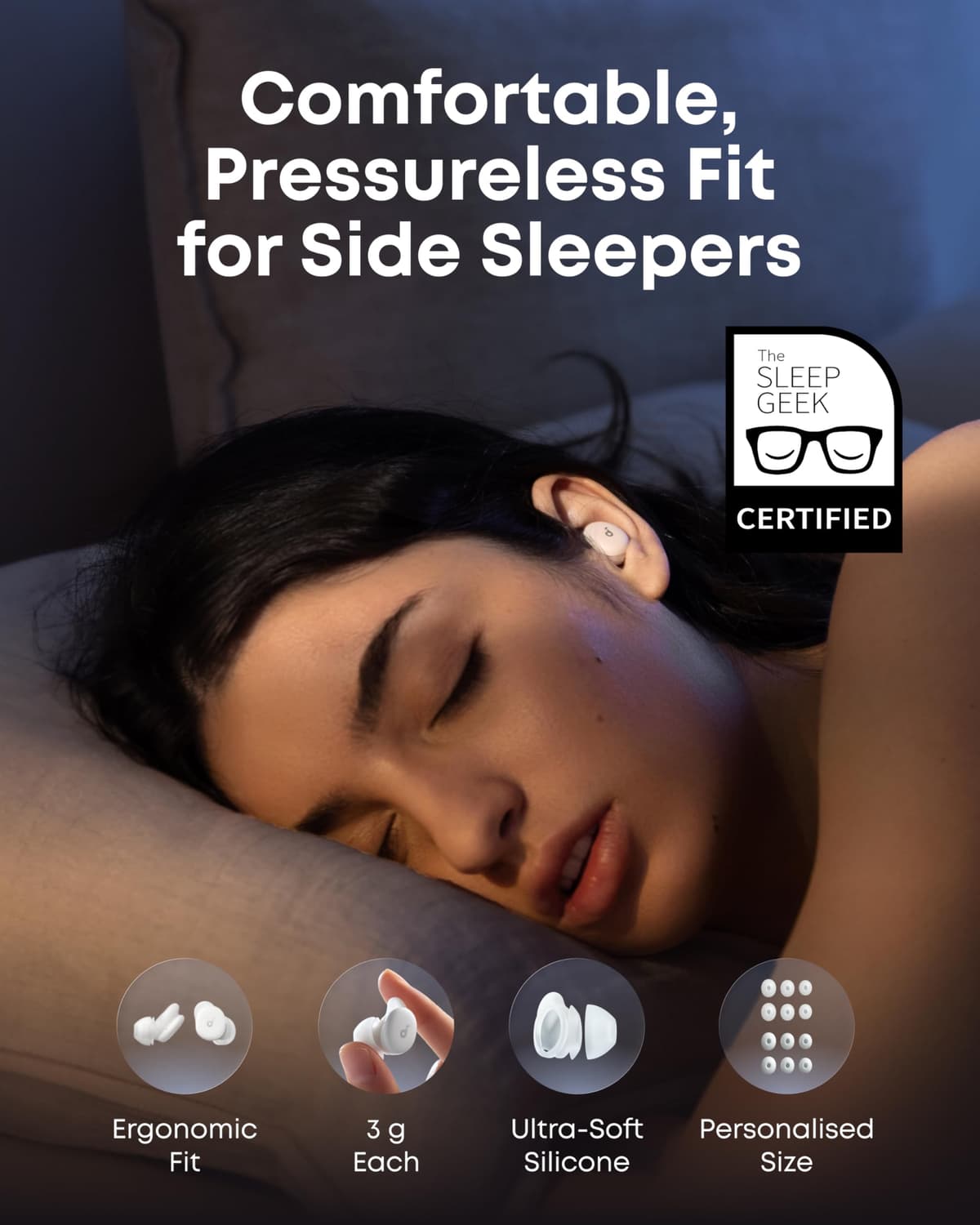 soundcore Sleep A30 by Anker, Ultra‑Comfortable Earbuds for Side Sleepers, Dedicated App, Sleep Monitoring, Soothing Sound Masking Technology for All‑Night Rest (White) — view 2