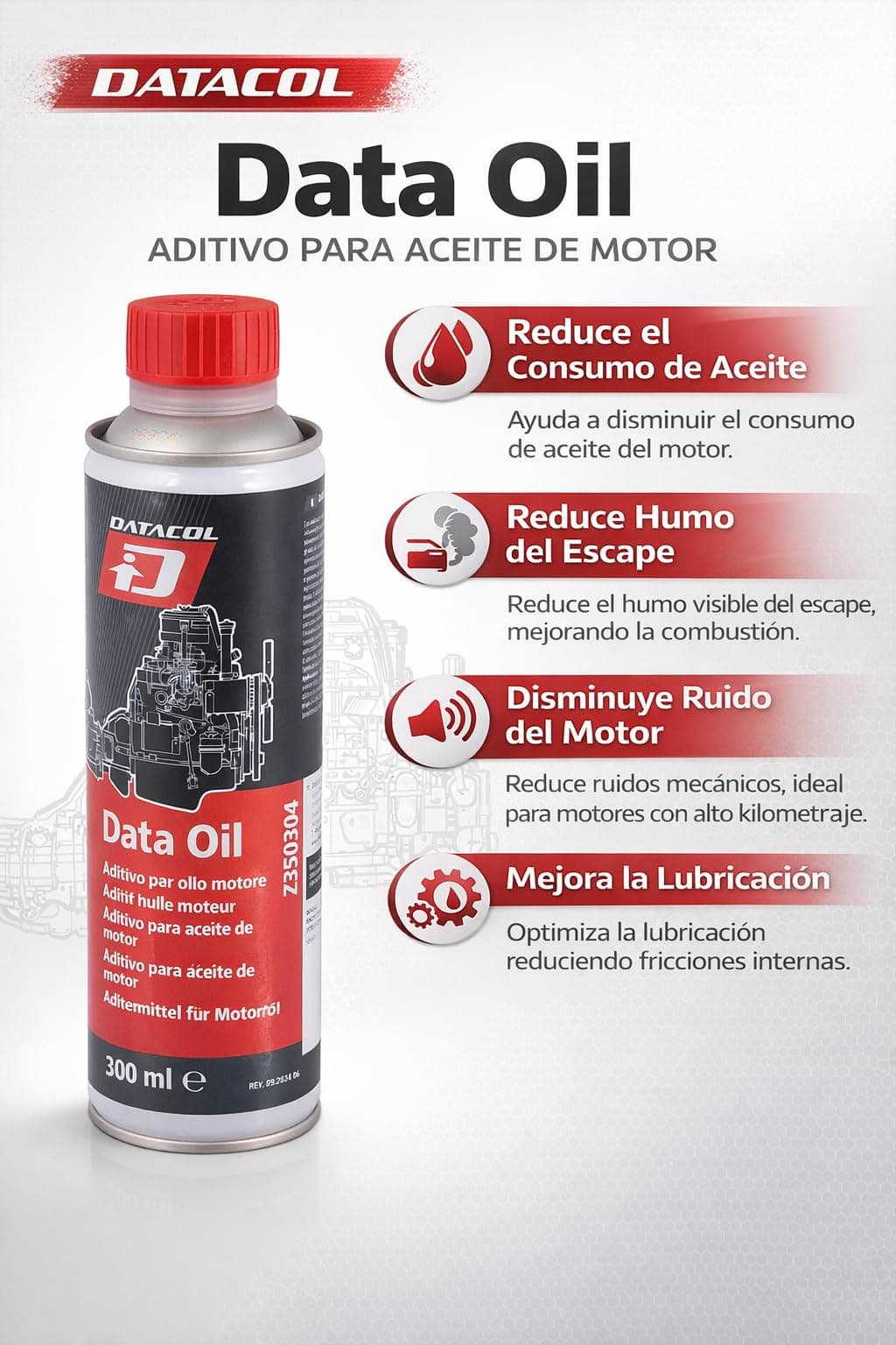 Datacol Aditivo para Aceite de Motor Data Oil 300 ml – Antihumo y Anticonsumo | Tratamiento para Motor, Reduce Ruido, Mejora Lubricación y Protección | Gasolina y Diésel con DPF (1) — view 2