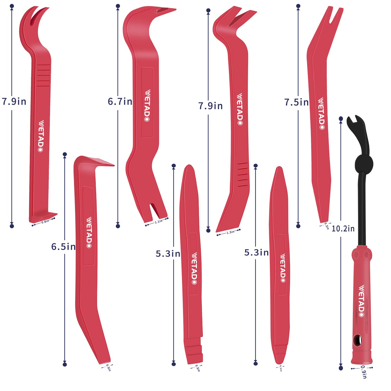 Wetado Trim Removal Tool, Car Upholstery Repair Kit, Car Door Audio Panel Trim Removal Set, Fastener Terminal Remover Tool Set Clips Pry Kit Auto Clip Pliers (8PCS Red) — view 3