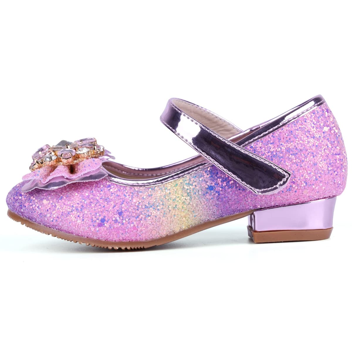 Girls Princess Shoes Sequins Sweet Bows High Heels Wedding Party Dress Shoes Dance Bright Diamond Cosplay Christmas Festival Shoes Pink Blue Purple Gold Silver — view 2