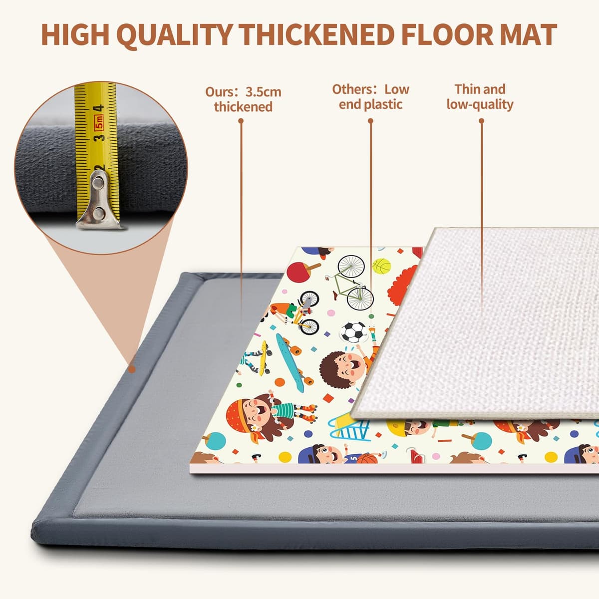 SUNYRISY 3.5cm Thick Baby Play Mat for Floor, 150 x 180 cm Foam Floor Padded Playmats for Babies, Soft Foldable Baby Rug Kids Playpen Mat for Crawling & Playing, Non-Slip Bottom — view 5