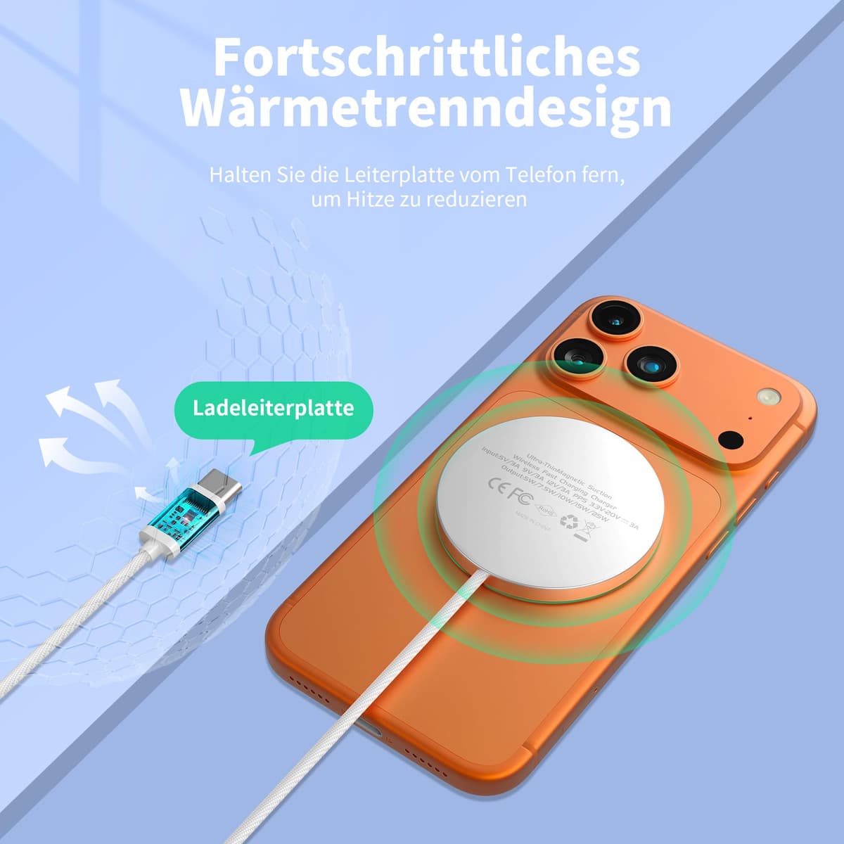 25W Wireless Charger for MagSafe, Ultra-Thin Magnetic Wireless Charger [Only for iPhone 17/16/15/14/13/12/AirPods] with Fast Charging, Strong Magnetic, Heat-Control Design, 1.2m Braided Cable — view 4