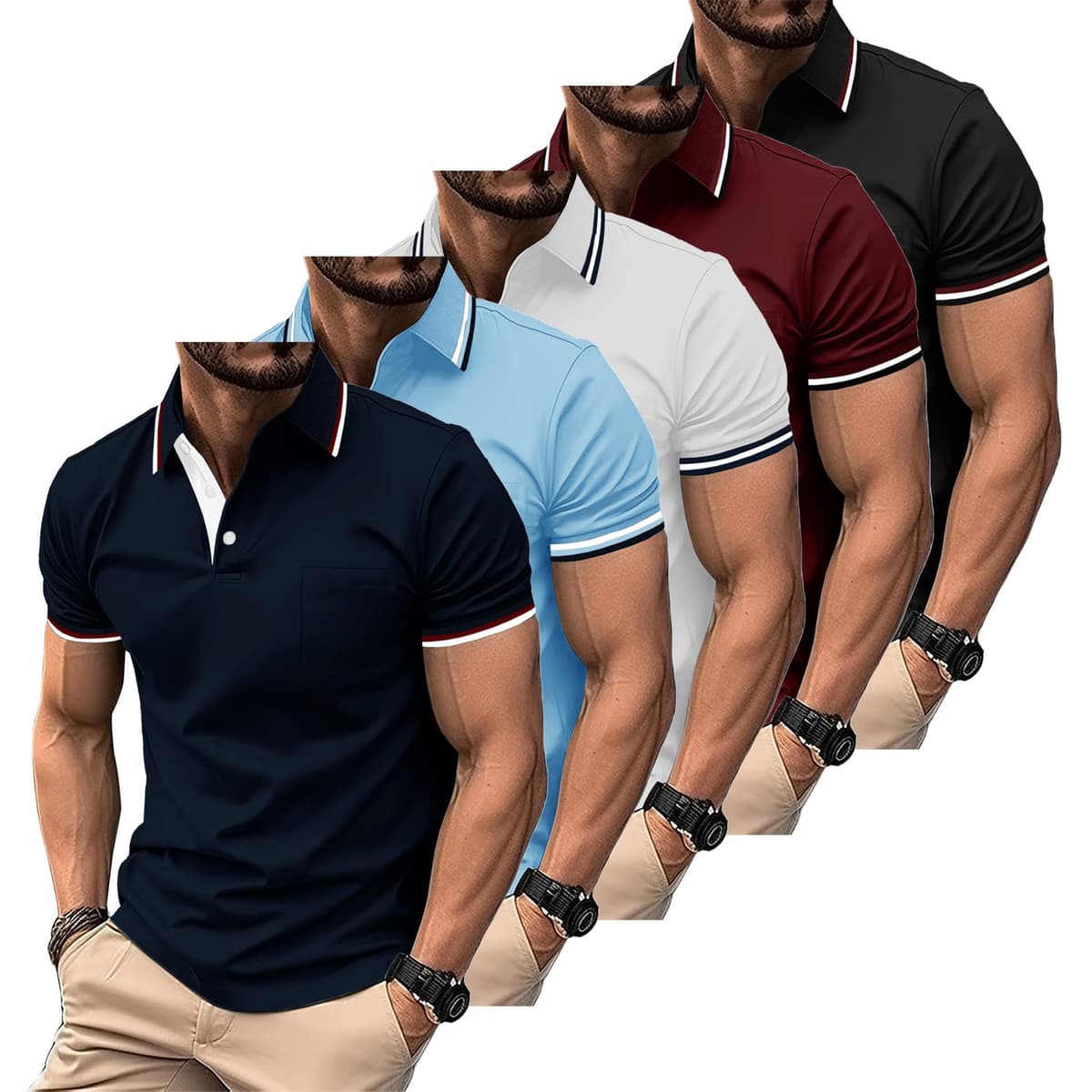ZITY Polo para Hombre Paquete de 5 Polo Manga Corta Camiseta Golf Trabajo Transpirable Camiseta Informal con Bolsillo Verano 5 Pack T Shirt para Vacaciones — view 10