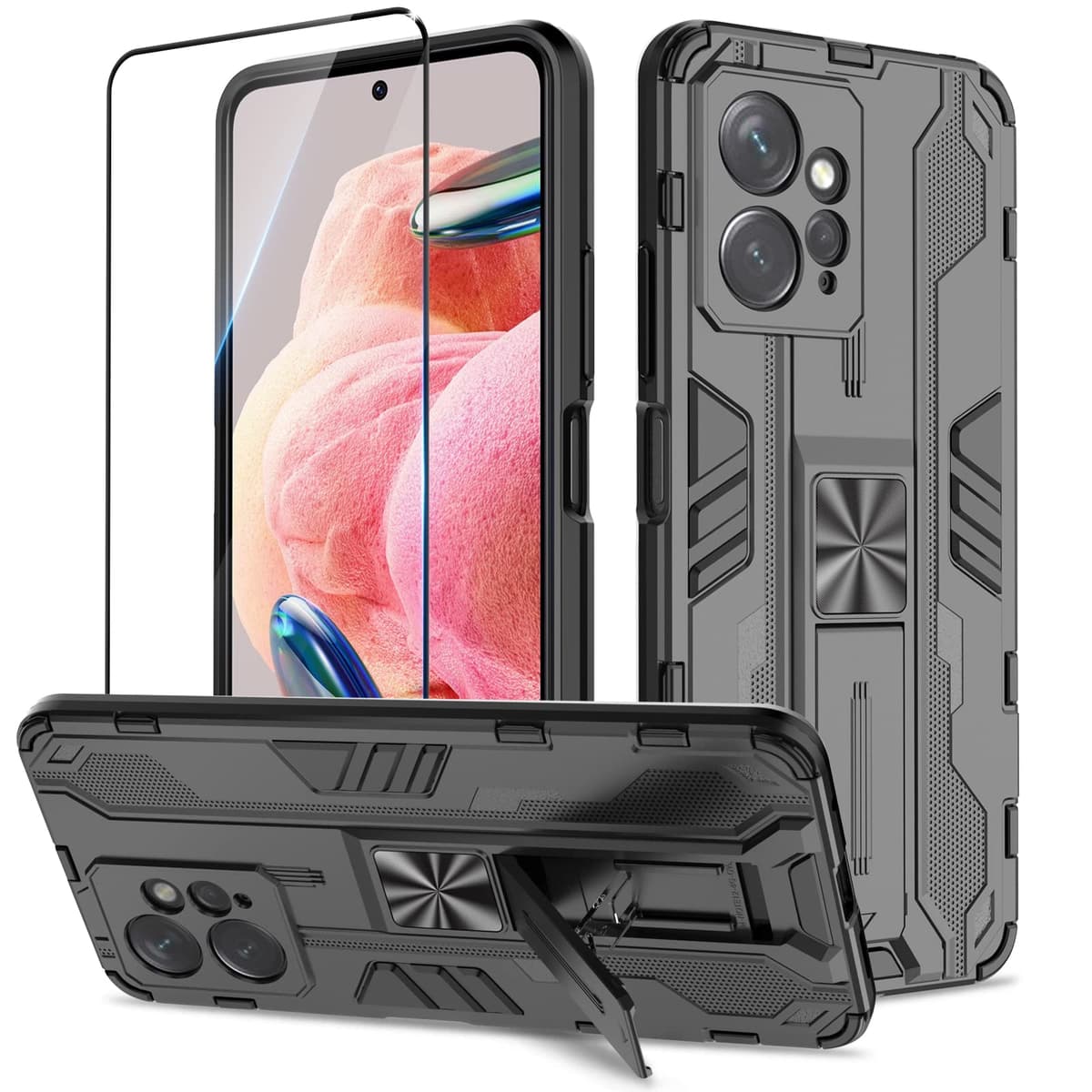 Funda para CMF Phone 2 Pro, Carcasa Antigolpes con Soporte anular metálico, Case Protectora de Grado Militar, Negro — view 873