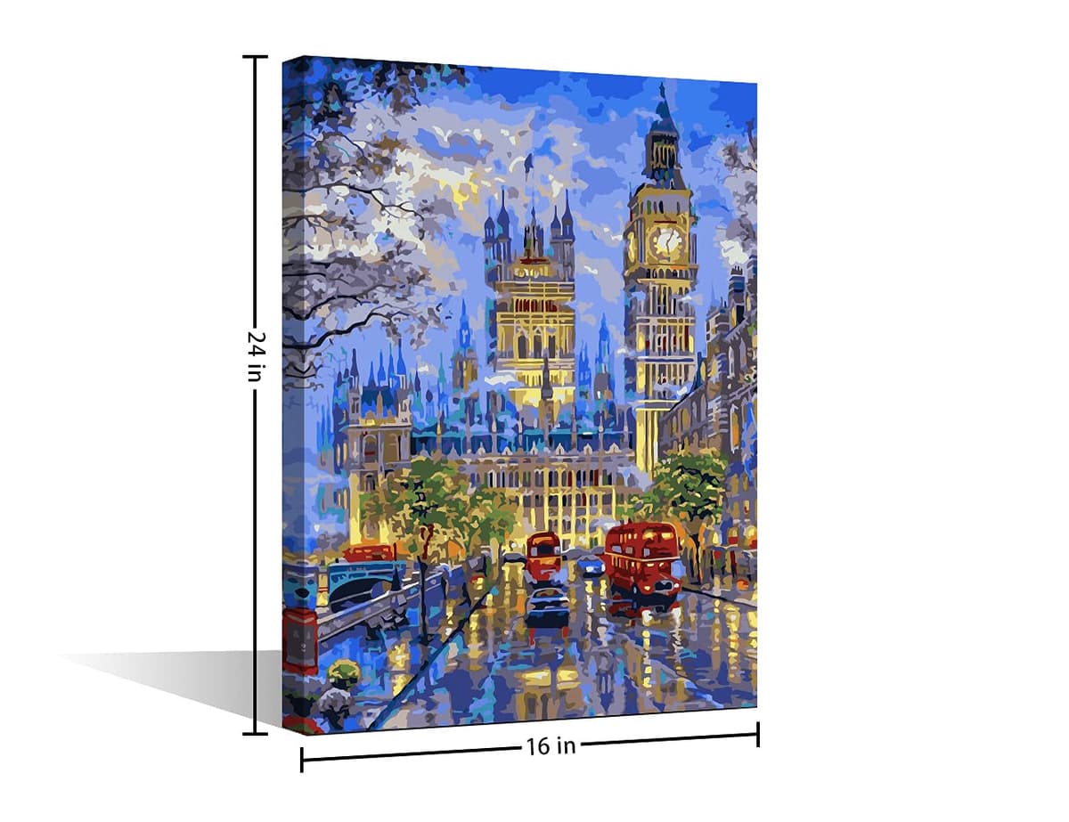 Abstract Painting Big Ben London Cityscape Picture Print on Canvas Wall Art Modern Artwork Wall Decor for Home Bedroom Office Decor with Frame 24"x 16" — view 2