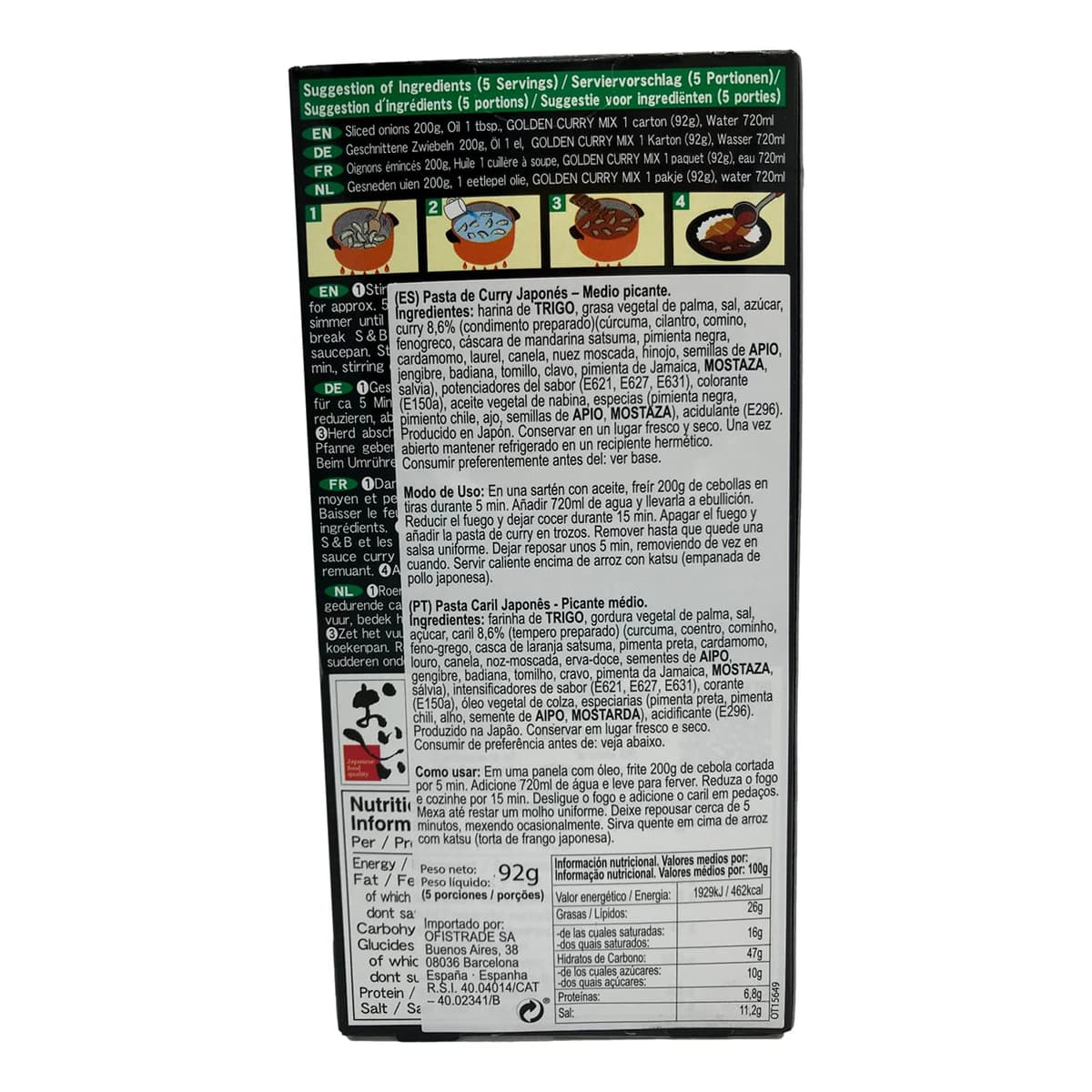 S&B Curry Japonés, Pastillas de Curry Spice, Sazonador Picante, Sabor Picante Medio, Condimento ideal para tus Recetas, 92 g (Paquete de 1) — view 3