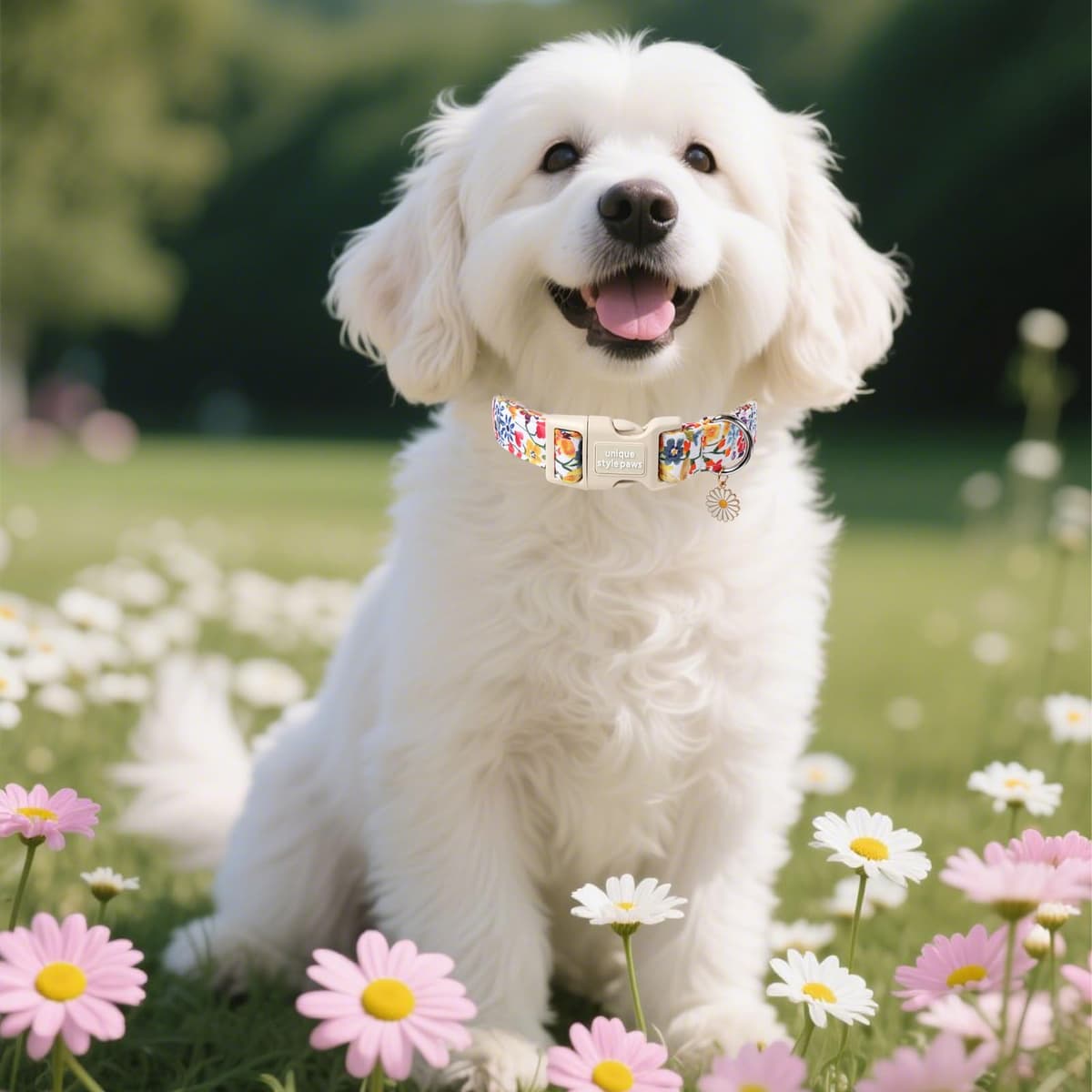 Unique style paws Dog Collar Quick Release Cotton Colorful Flower Collar Gift Durable Cute Collar for Small Medium Large Boys Girls Dogs — view 5