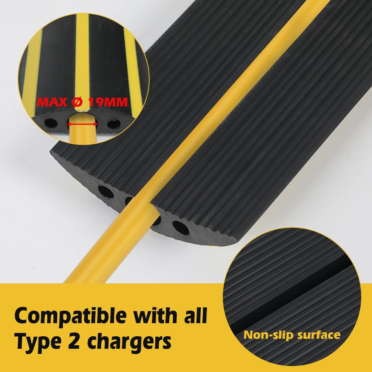 jackfru EV Cable Protector for Type 2 Cable – Flat Drive-Over Charger Protector Outdoor Cable Protector & EV Charger Cover, Weatherproof PVC Cable Duct for Driveway & Garage (2 m) — view 5