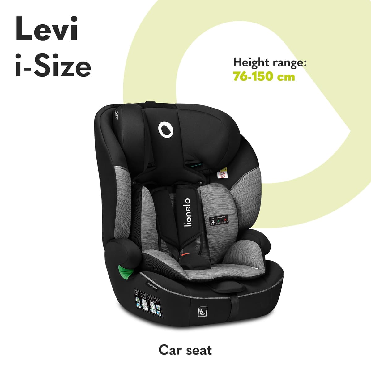 LIONELO Car Seat LEVI I-Size for baby 9-36 kg, Grows with Your Child from Infant to 12 Years Old, ‎10-Level headrest, Enhanced Side Protection, Armrests, Easy Install & Wash, Insert DriSeat, Certified — view 2