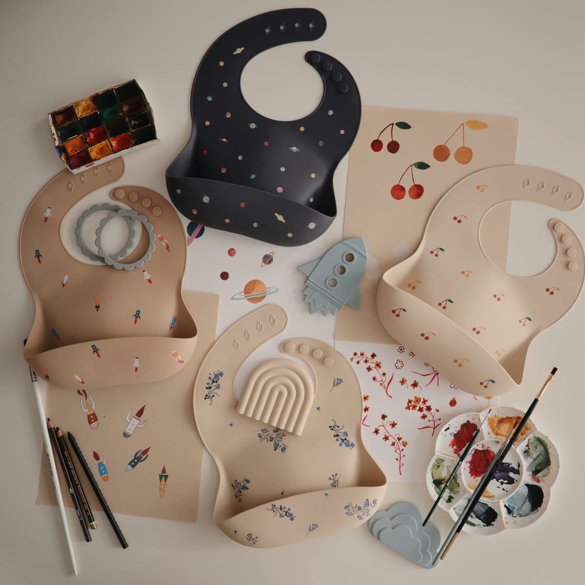 Mushie Baby Silicone Bib | Adjustable Fit Waterproof Bibs | Easy Wipe Baby Feeding Bibs | 4 Adjustable Sizes with Deep Front Pockets | 100% BPA and Phthalate Free — view 6