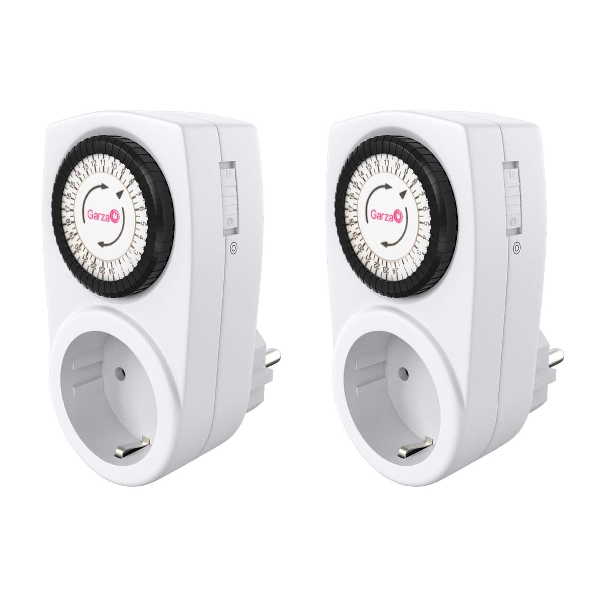 Garza - Temporizador analógico para interiores, juego de 2, enchufe programable, temporizador diario (24 h), máximo 3680 W, 16 a/ 230 V/50 Hz, blanco