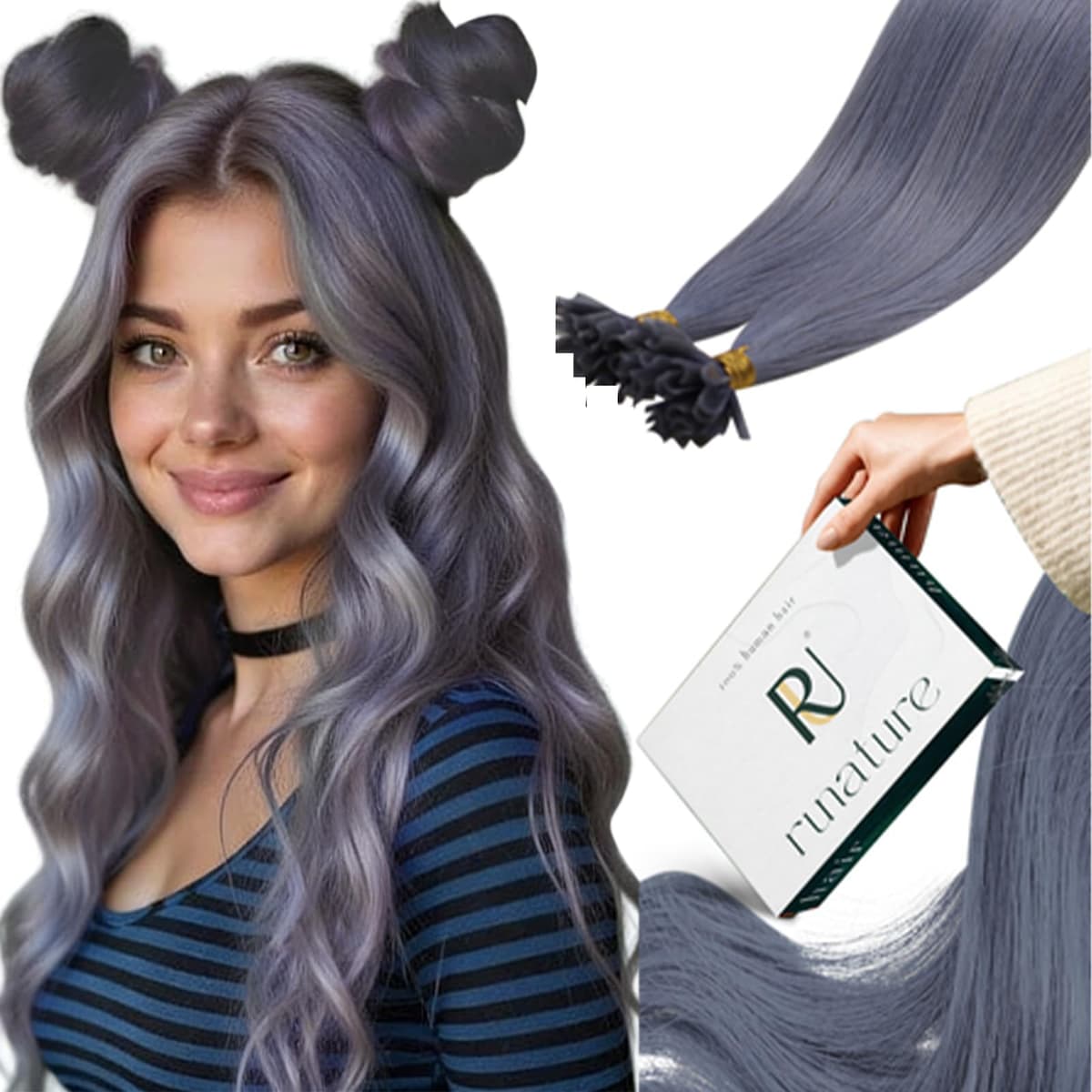 RUNATURE 18 Inch Nano Beads Hair Extensions Real Human Hair Ice Blonde Nano Hair Extensions Real Human Hair White Blonde Invisible Nano Rings Straight Remy Hair 50g 50s #800 — view 59