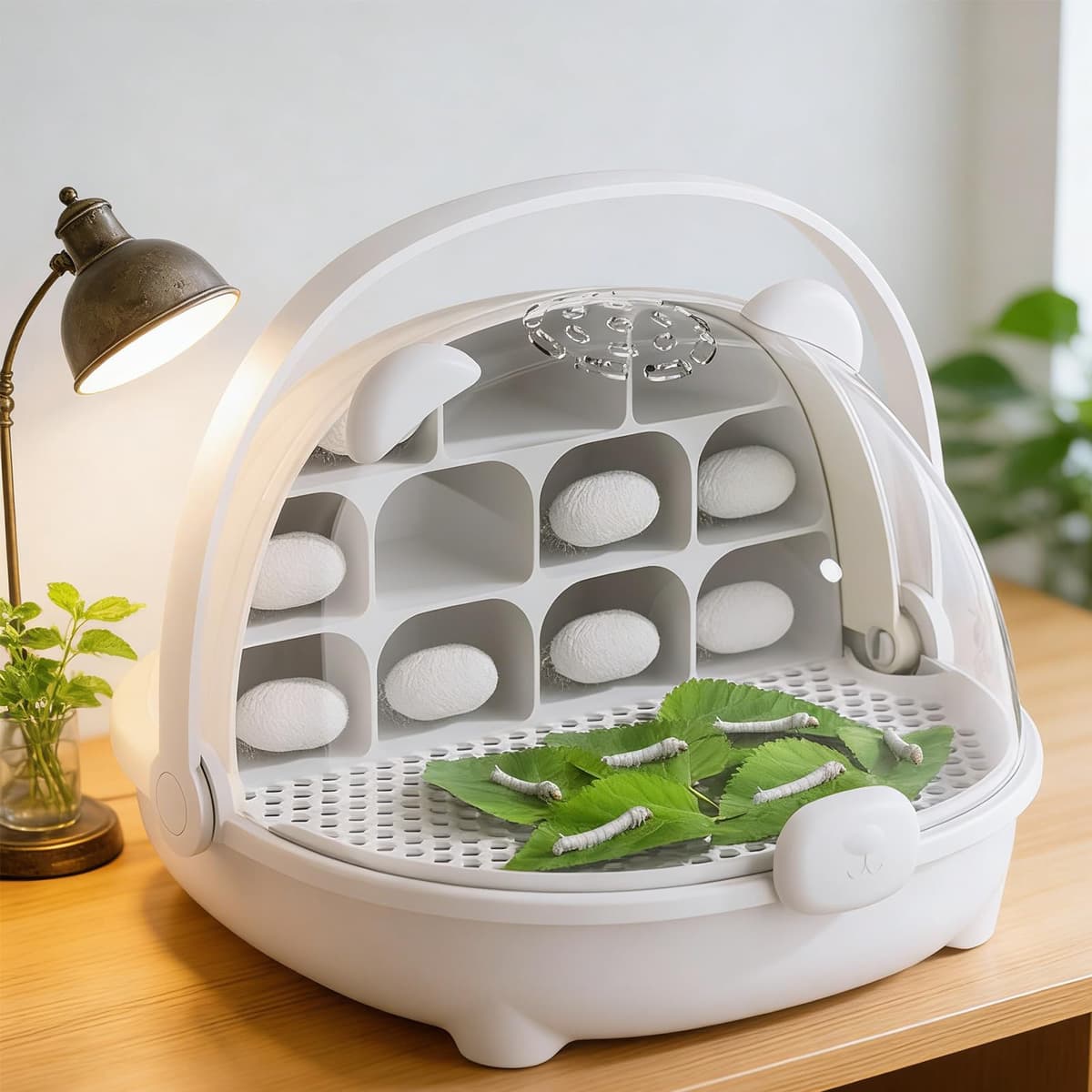 Caja De Crecimiento De Gusanos De Seda, Cápsula Espacial para La Cría De Gusanos De Seda, Jaula De Hábitat Animal,Caja De Alimentación con Asa, para Cría De Gusanos Y Pequeños Reptiles (A) — view 3
