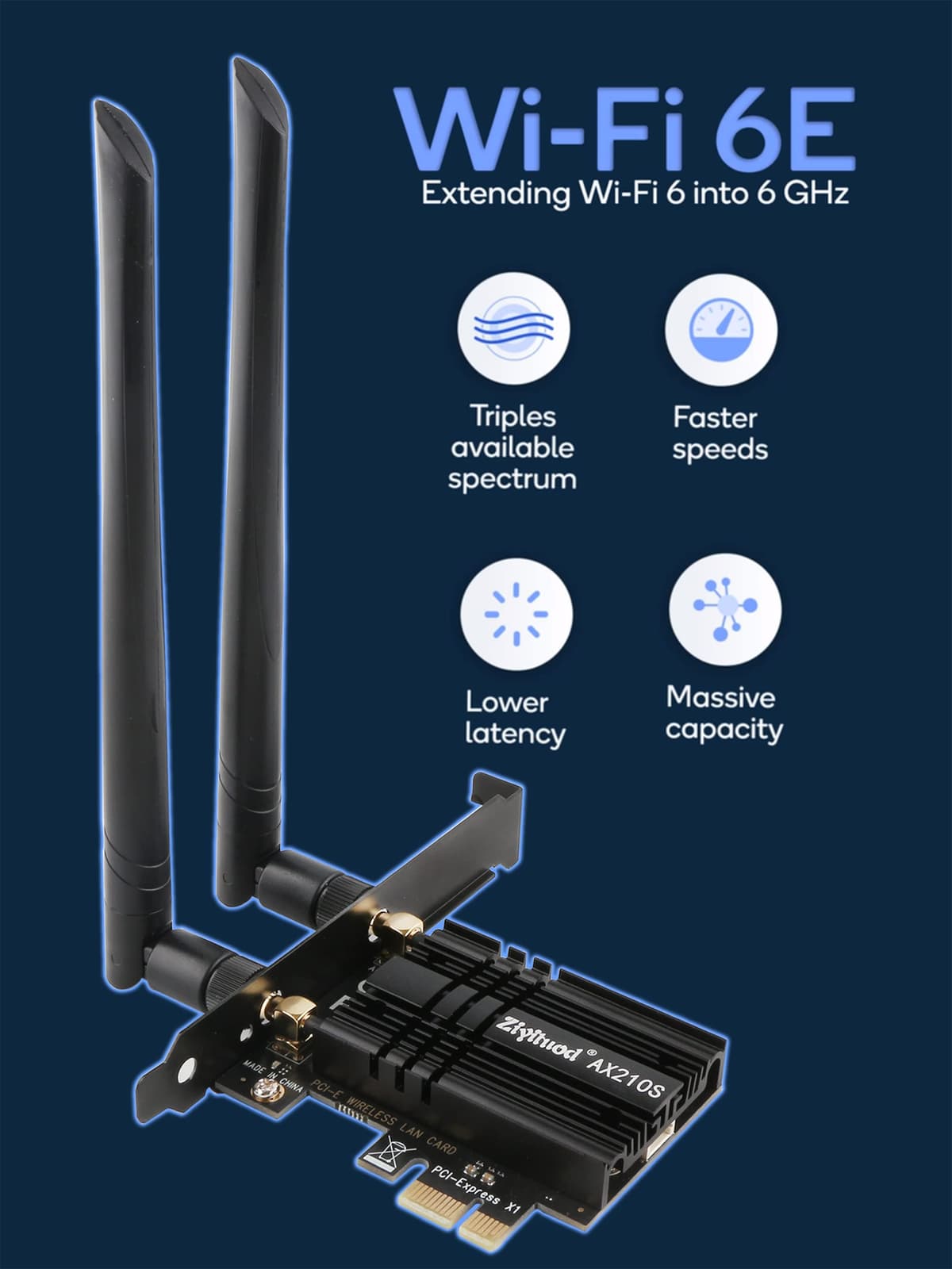 WiFi Card 5400Mbps 6E Wireless WiFi Bluetooth 5.3 PCIe Network Card, Intel WiFi 6E AX210 Chip, 6GHz/5GHz/2.4GHz PCI Express Bluetooth WiFi 6 Card for Desktop/PC Windows 11/10(64Bit) — view 3