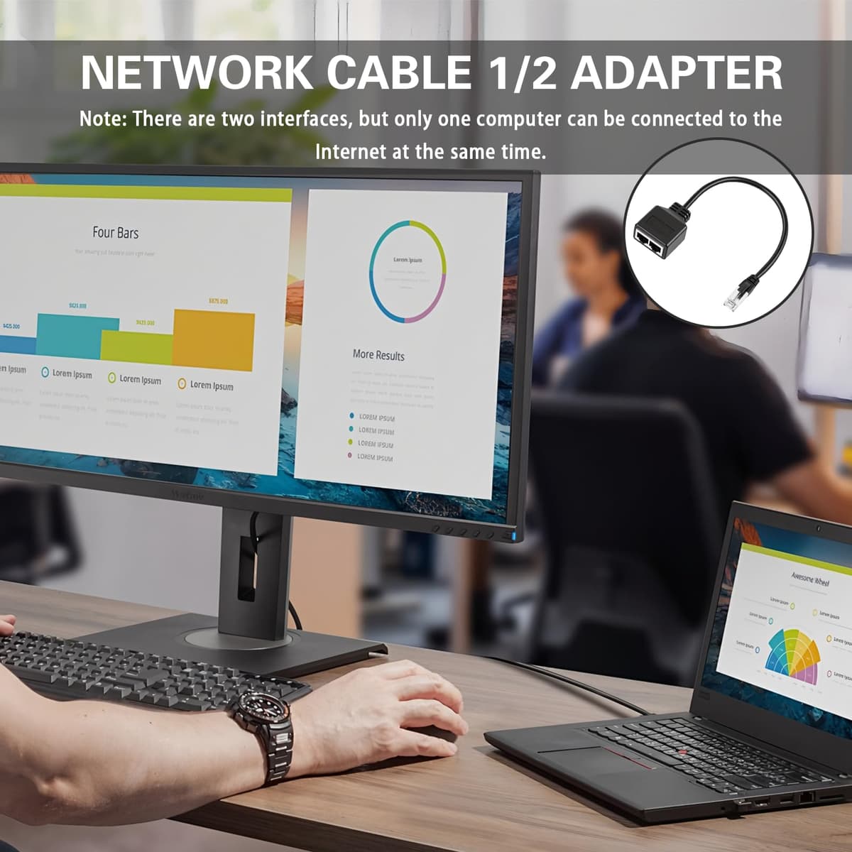 Duplicador Ethernet RJ45, Cable Adaptador RJ45 1 a 2 Divisor Ethernet Splitter Macho a 2 Hembra Compatible Cat5 Cat5e Cat6 Cat7 para Compartir Conexión Internet Alternar Dispositivos Router PC TV Ofic — view 5