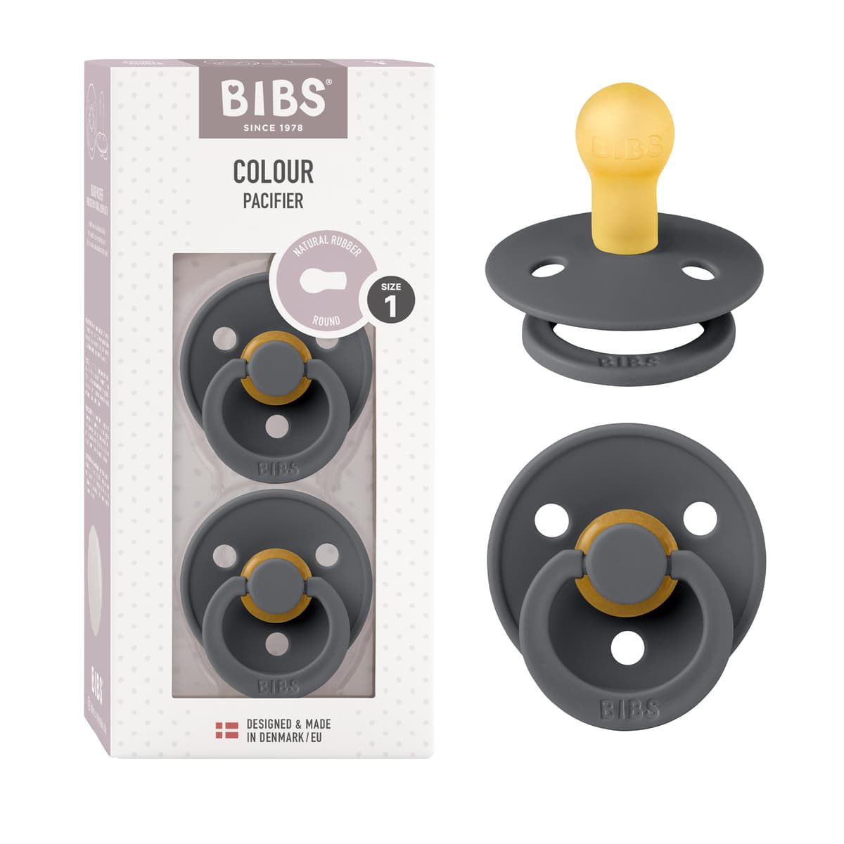 BIBS Colour Soother 2-Pack, BPA Free Dummy Pacifier, Round Nipple. Natural Rubber Latex, Size 2 (6-18 Months), Sky Blue/Steel Blue — view 49