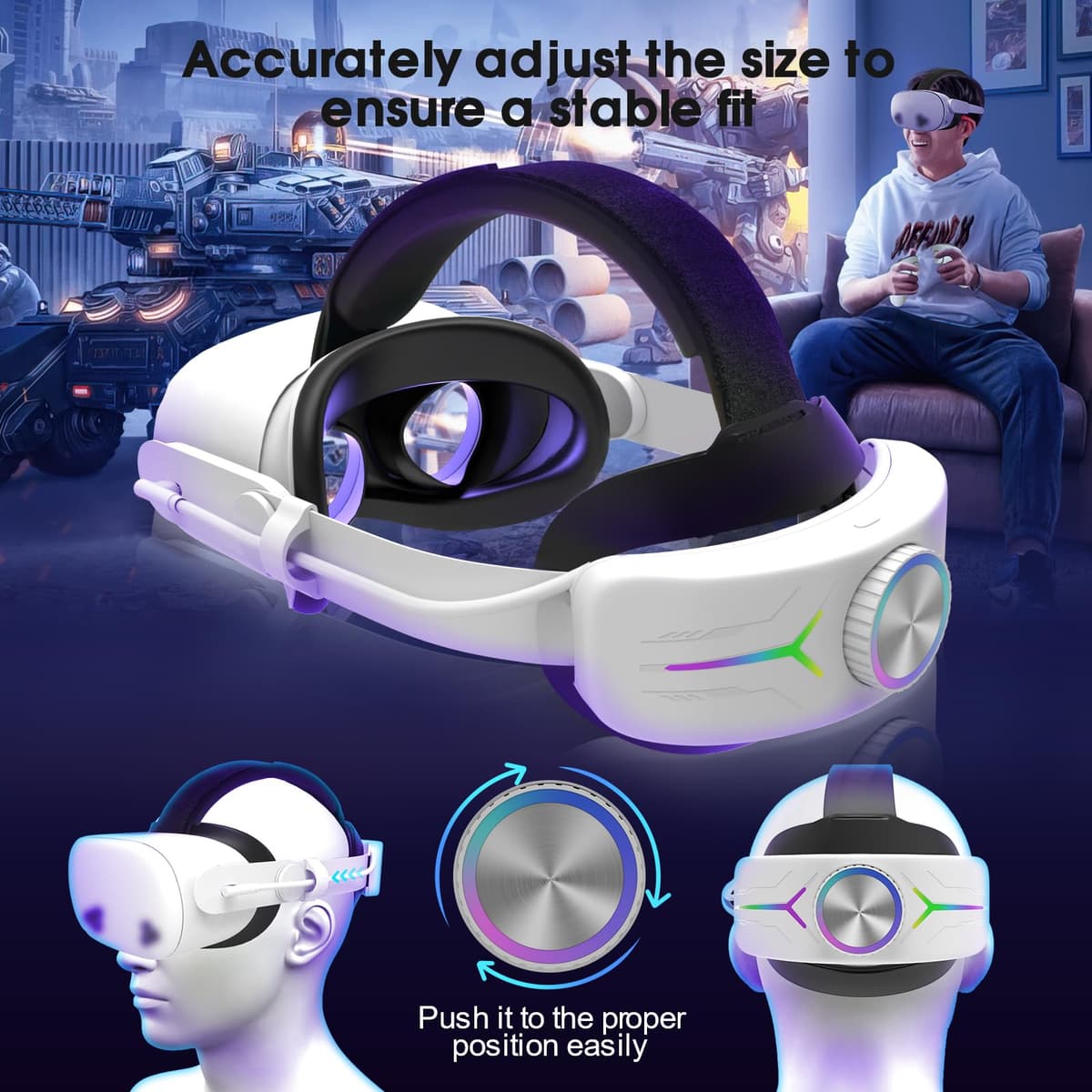 Eyglo Correa RGB Compatible Con Quest 3S - Repuesto Para Correa Elite Con Batería de 12000 mAh - Mayor Comodidad y Soporte - Accesorios de Realidad Virtual - Prolonga el Tiempo de Juego — view 4