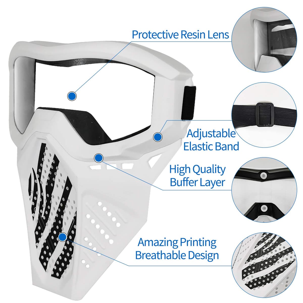 Toyer - Paquete de 2 mascarillas tácticas compatibles con Nerf Rival, Apollo, Zeus, Khaos, Atlas, Artemis Blasters Rival Mask (Blanco y Negro) — view 4