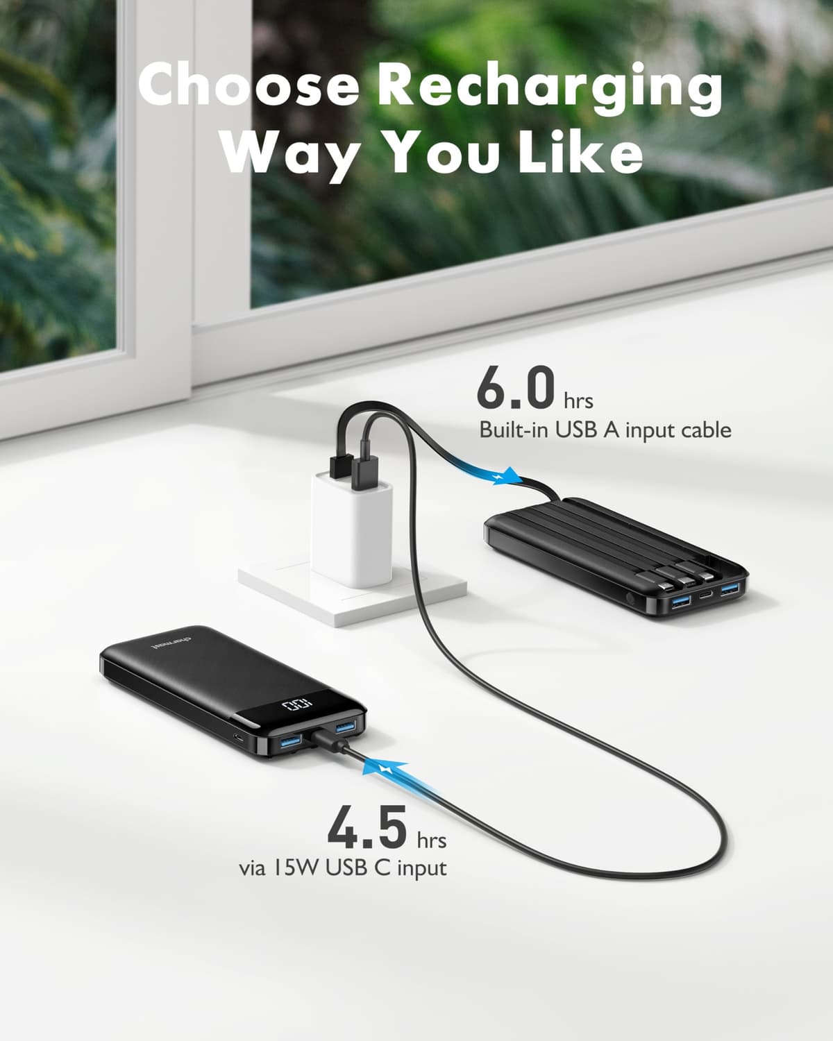 charmast Portable Charger with Built in Cables, Power Bank with Cords Wires, Slim 10000mAh Travel Battery Pack 6 Outputs 3 Inputs 3A Fast Charging for Samsung Google Pixel LG Moto iPhone iPad — view 7