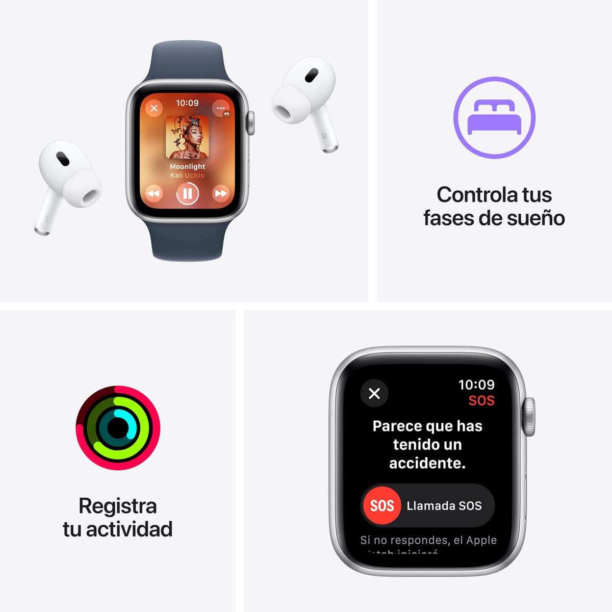 Apple Watch SE de 2.ª generación, 2023 [GPS] Smartwatch con Caja de Aluminio en Blanco Estrella de 40 mm y Correa Deportiva Blanco Estrella - Talla S/M. Monitor de entreno y sueño, Pantalla Retina — view 5