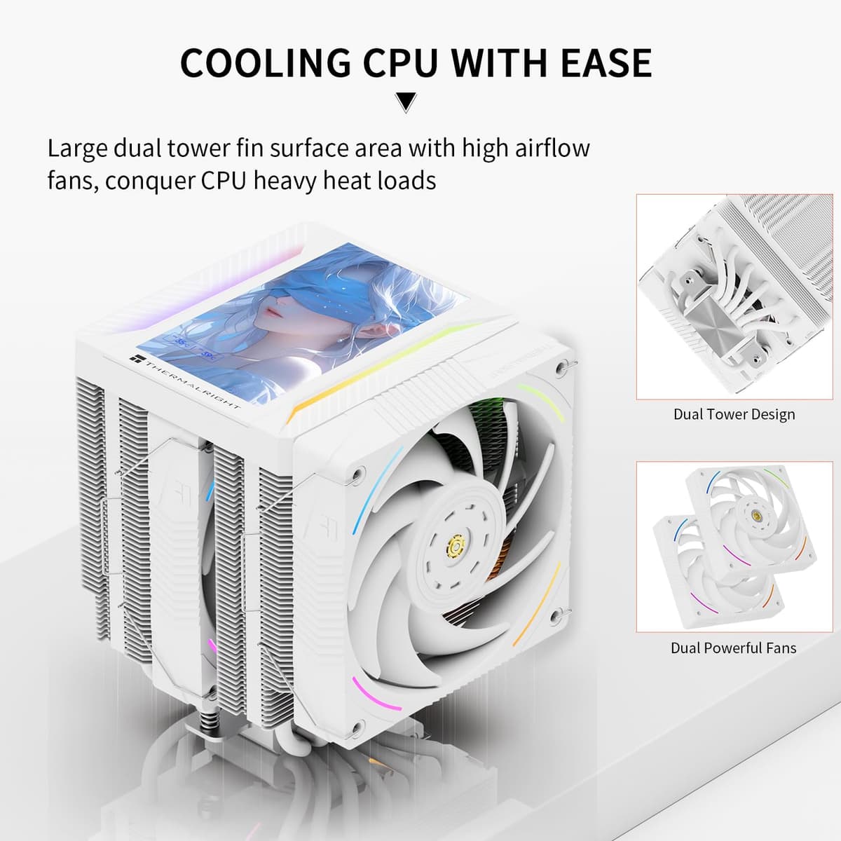 Thermalright Peerless Assassin 120 Vision MAX ARGB White CPU Cooler, PC Heatsink Cooler 6 Heat Pipes, 5’’ Magnetic Display Screen with 480x854 Resolution,for AM4/AM5 and Intel LGA1700/1851 — view 2