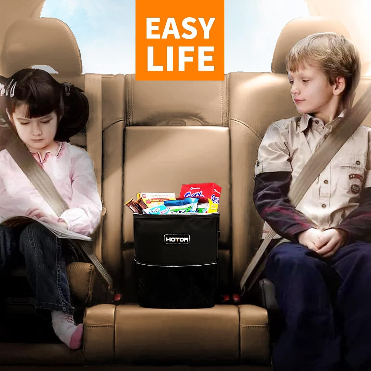 HOTOR Car Bin: Leak-Proof, Foldable, Waterproof Interior Accessory With Lid, Adjustable Straps and Multiple Pockets — view 7