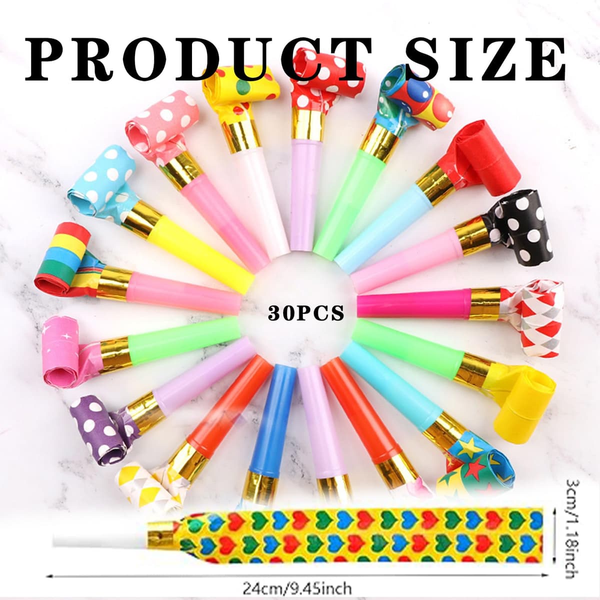 30 Pcs Party Blowers Whistles, Bright-colored Party Blowers for Kids, Interesting & Fun Partys Poppers, for Wedding, Graduation, Celebrations, Christmas, Birthday Partys (Color random) — view 2