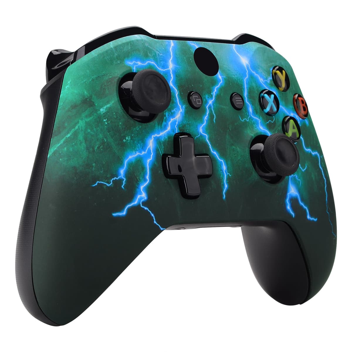 eXtremeRate Green Storm Thunder Patterned Front Housing Shell Case, Soft Touch Faceplate Cover Replacement Kit for Xbox One S & One X Controller (Model 1708) — view 4
