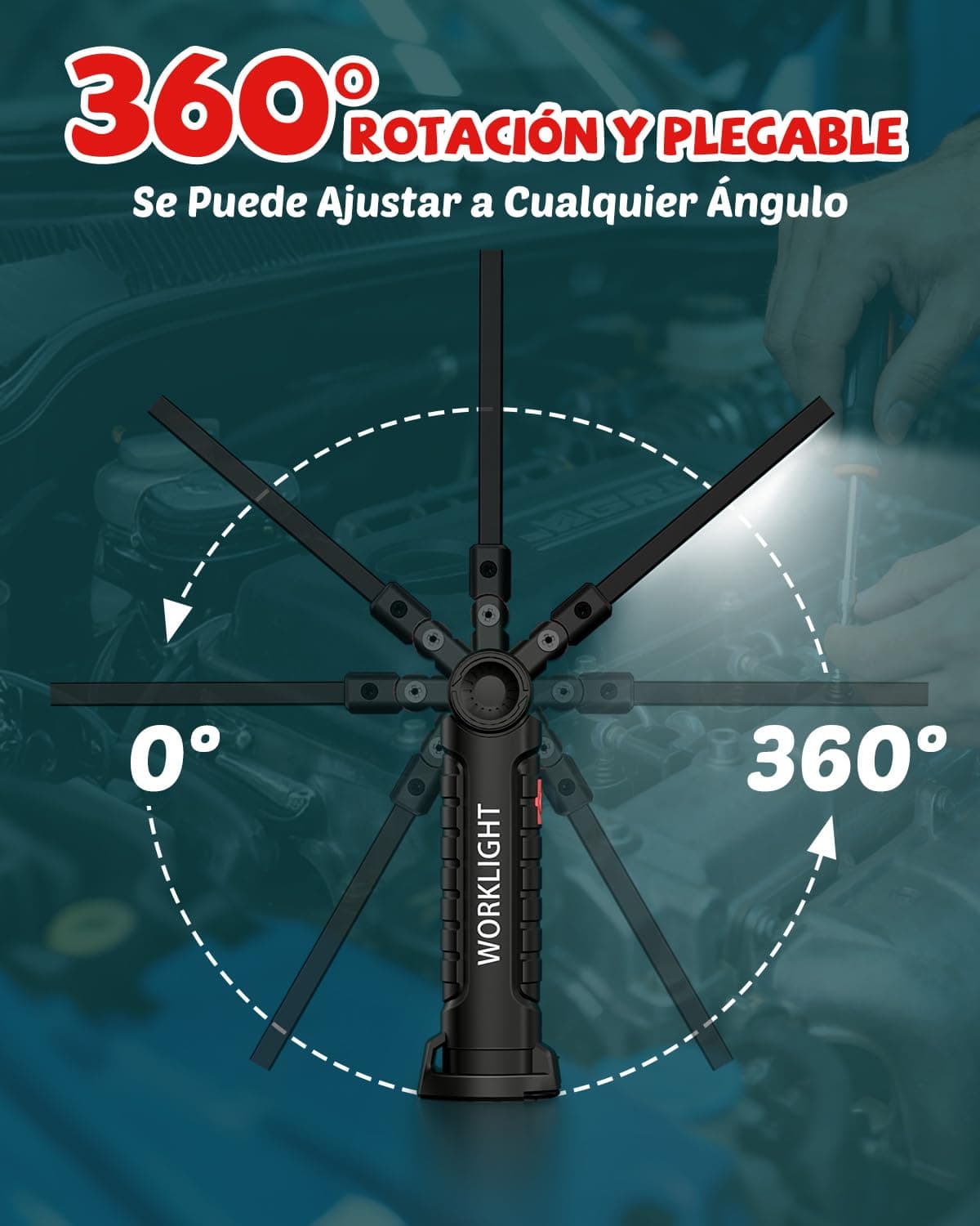 Coquimbo Regalo Hombre Linterna Taller LED Recargable, Linterna Portátil de Trabajo Lámpara de Inspección con Magnética Base y Gancho para Taller Cámping Emergencia(2 Piezas, Negro) — view 10