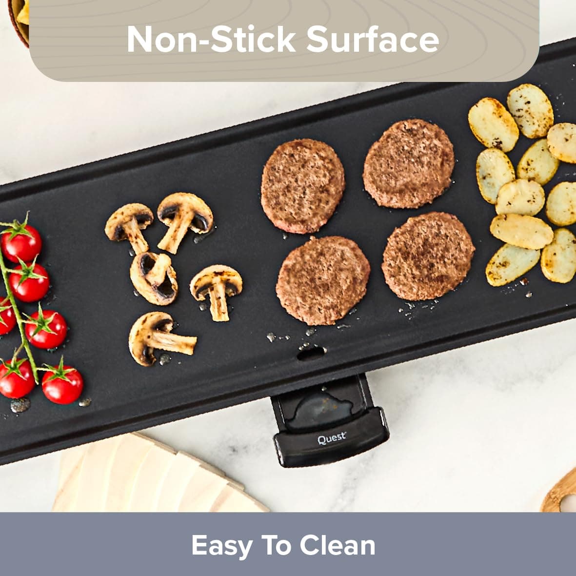 Quest Large Teppanyaki Grill, Non Stick Electric Grill, Adjustable Thermostat, Includes 8 Wooden Spatulas, For Parties, Family Meals & More, 48cm x 26cm Cooking Plate — view 8