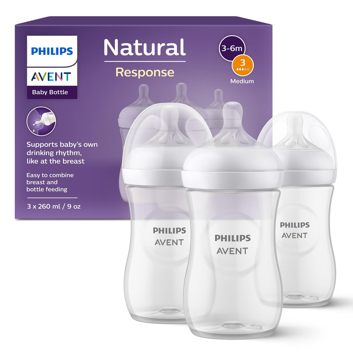 Philips Avent Natural Response Baby Bottle - 2 x 125ml Baby Milk Bottle for Newborns and Up, BPA Free, 0+ Months (Model SCY900/02) — view 15