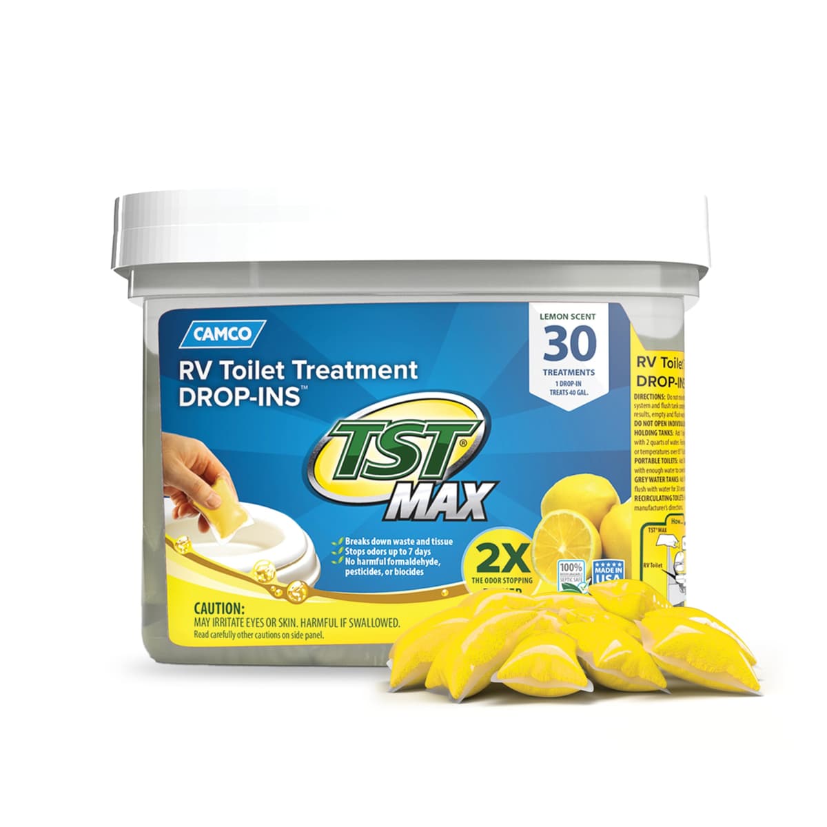 Camco TST MAX RV Toilet Treatment Drop-INs - Control Unwanted Odors & Break Down Waste and Tissue - Safe Septic Tank Treatment - Orange Scent, 30-Pack (41183) — view 17